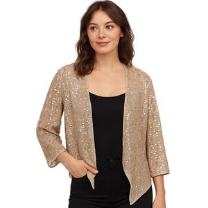 H&M Cardigan Size 8 Pink Sequin Embellished Cropped Party Trendy‎ Layer Modern